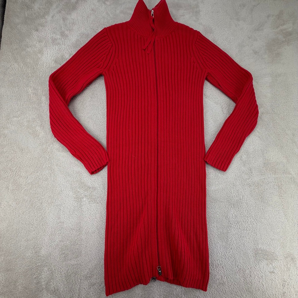 Vintage Unbranded Womens Ribbed Full Zip Sweater Dress Medium Red Preowned